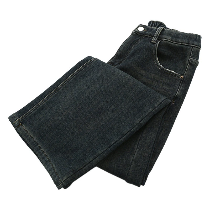 Джинсы больших размеров 2023 Зимние новые модные Универсальные свободные толстые прямые брюки с завышенной талией и флисовой подкладкой 9808