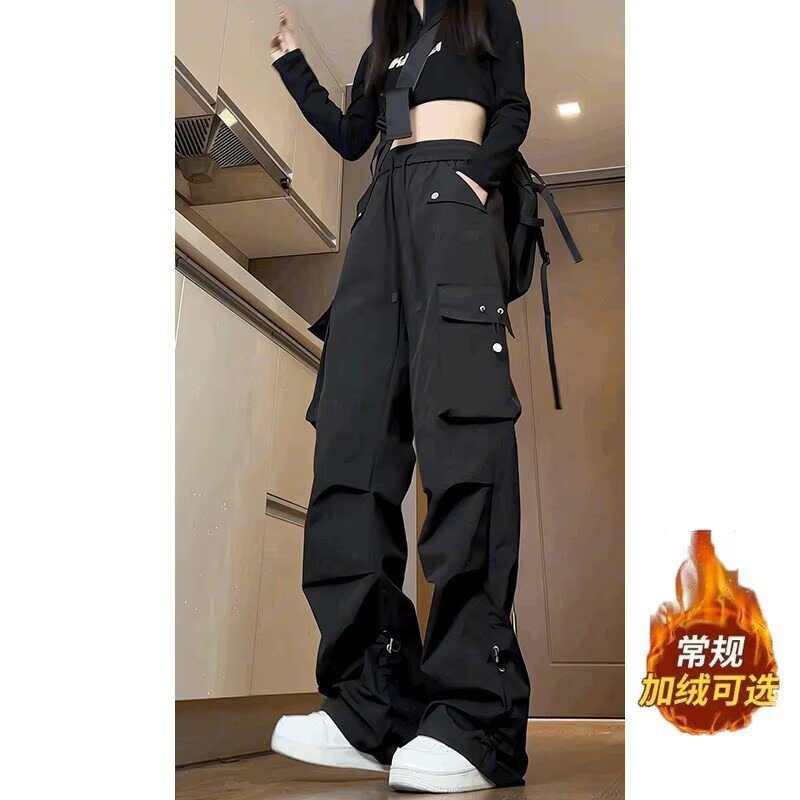 黑色工装裤女2025秋季新款小个子百搭宽松防风防水登山大码冲锋裤