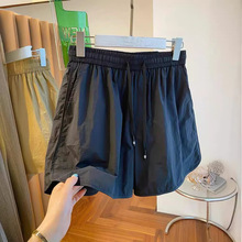 跨境2024新款速干高腰松紧宽松休闲运动短裤女夏阔腿裤外贸专供款