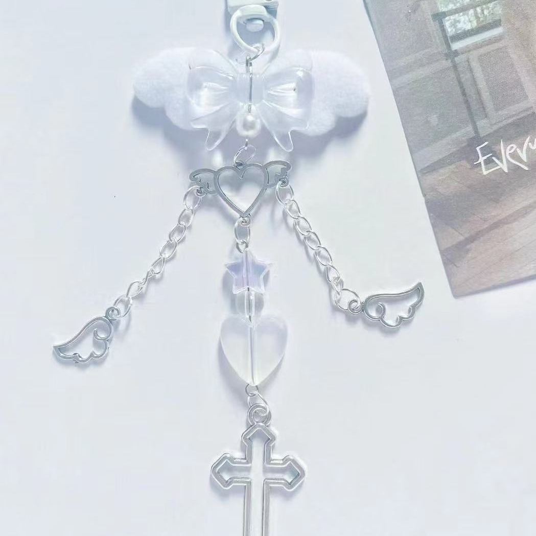 [White Memories Little Wings] Cross Mobile Phone Chain Pendant Love Goo Ben Chain Card Book Bow Keychain