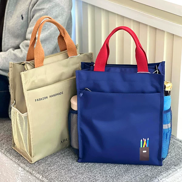 New Contrast Color Multi-layer Thickened Tote Bag Student Tutoring Tutoring Bag Commuting Materials File Bag Dinner Plate Bag Large Capacity