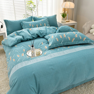 Thickened Wedding Plus French Cotton Brushed Four-Piece Set Pure Cotton Bed Bed Sheets Quilt Cover Autumn and Winter Wedding High-End Three-Piece Set