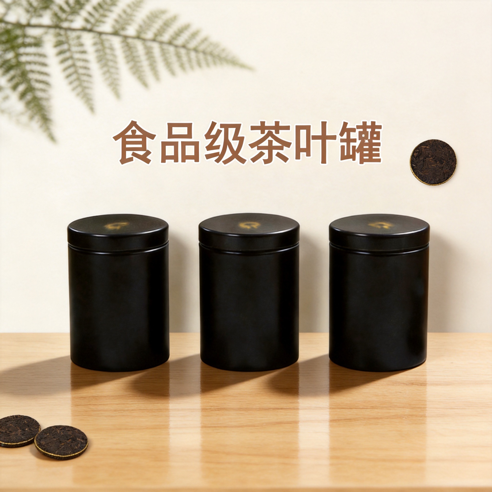 厂家定制马口铁黑色小罐品鉴装青砖茶圆饼包装铁罐石斛茶铁罐