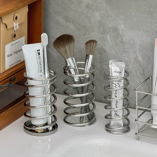 Ins bathroom toothbrush holder basket countertop draining shelf makeup basket stainless steel skin care product storage bathroom
