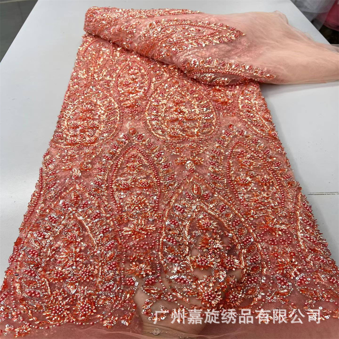 Tela de encaje con lentejuelas africanas para vestidos de novia y trajes de fiesta nupcial.
