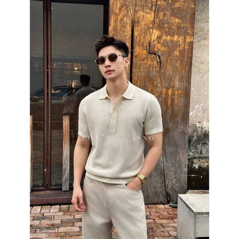 Old Money Style Light Business Polo Shirt Knitwear Short-Sleeved T-Shirt Men's Summer Lapel Textured Loose Casual Top Old Money Style Light Business Polo Shirt Knitwear Short-Sleeved T-Shirt Men's Summer Lapel Textured Loose Casual Top