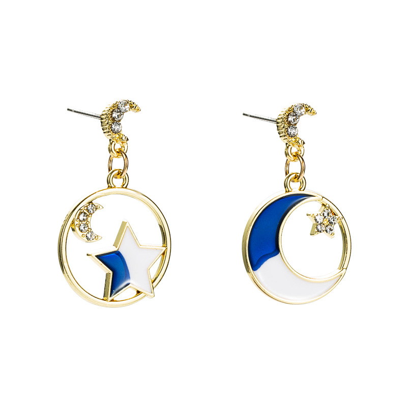 Korean Style Fashion Geometric Star Moon Alloy Oil Drop Earrings display picture 6