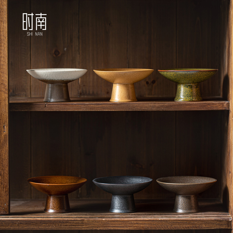 Chinese-Style Kiln-Fired Ceramic High-Footed Fruit Plate, Small and Exquisite, Suitable for Tea Shops, Tea Snacks, and Home Use, for Dried Fruits and Fruits, High-Footed Tray