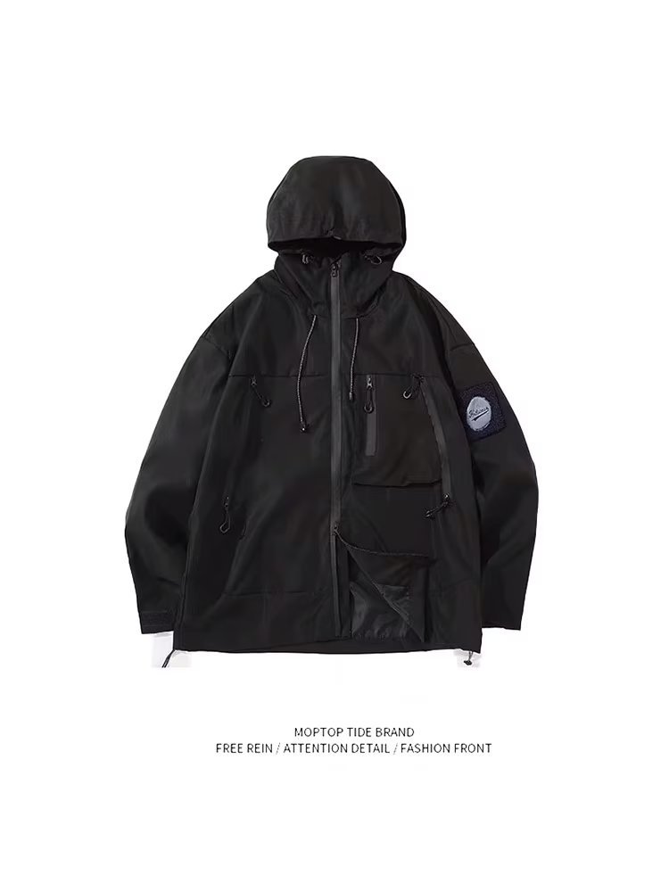 Retro spring autumn jacket with hood for men and women