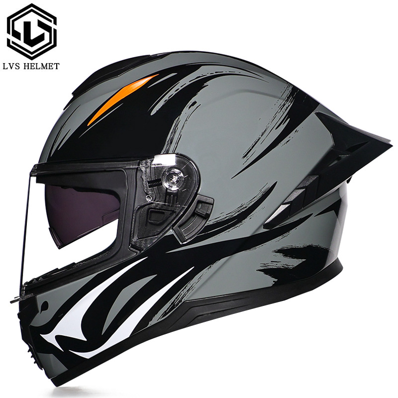 Casco integral transfronterizo DOT de la versión mejorada de LVS con doble lente para hombres, casco de seguridad universal para todas las estaciones para motociclistas femeninas, casco de motocicleta con doble lente.