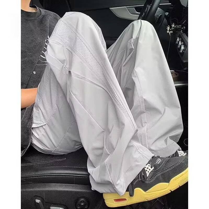 2025 Summer New Breathable Quick-Dry Unisex Spliced Thin Cool Ice Silk Pants Straight Loose Casual Pants 2025 Summer New Breathable Quick-Dry Unisex Spliced Thin Cool Ice Silk Pants Straight Loose Casual Pants