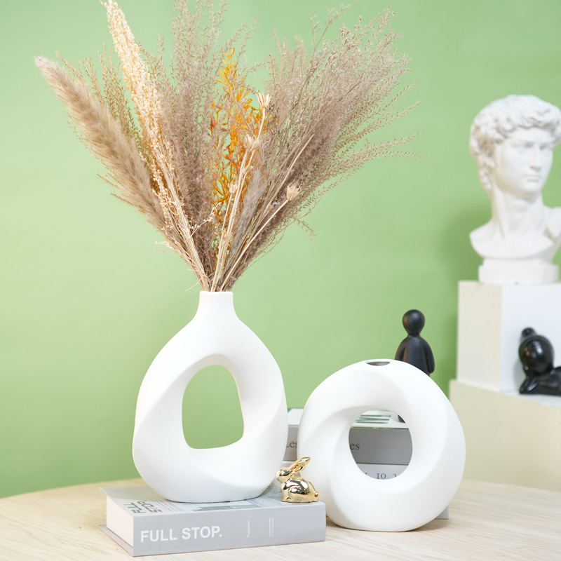 Donuts creativos granulares de cerámica granulares vasijas esmeriladas decoración floral cerámica sala de estar flores secas nórdicas decoración del hogar