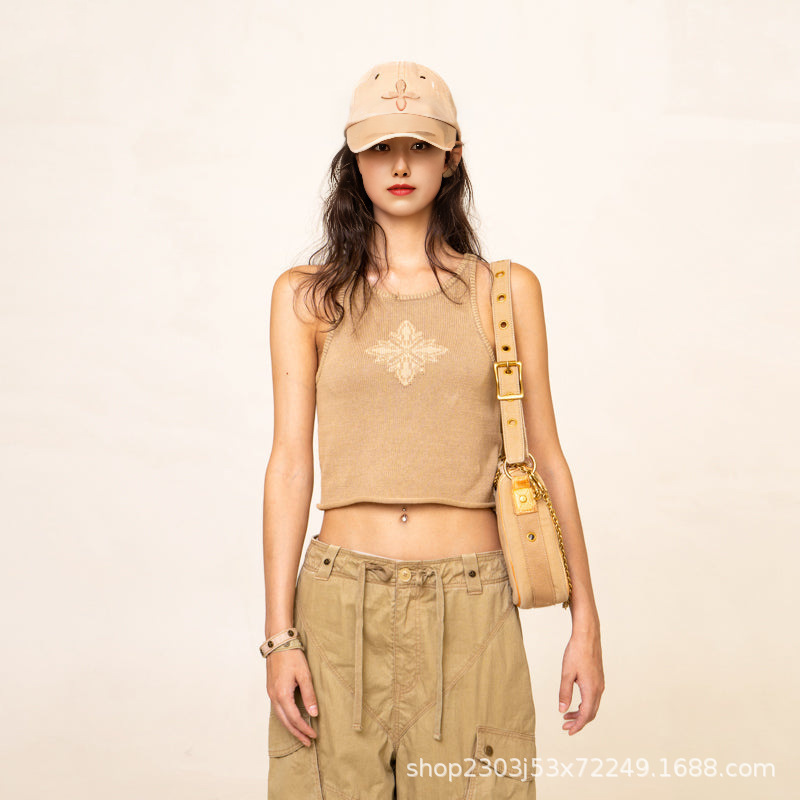 Smfk Wheat Retro Thick Knitted Vest Jin Zihan's Same Wasteland Style Maillard Top Smfk Wheat Retro Thick Knitted Vest Jin Zihan's Same Wasteland Style Maillard Top