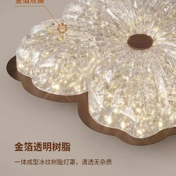 [Seleccionado] Lámpara de techo de estilo antiguo francés Wabi-Jifeng Lámpara de habitación de princesa de flores de lujo ligero de lámina de oro retro