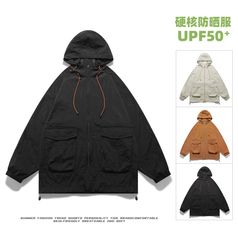 Chaqueta solar de seda de hielo para hombres de verano delgada chaqueta con capuchón transpirable de ocio al aire libre ropa de pesca de secado rápido