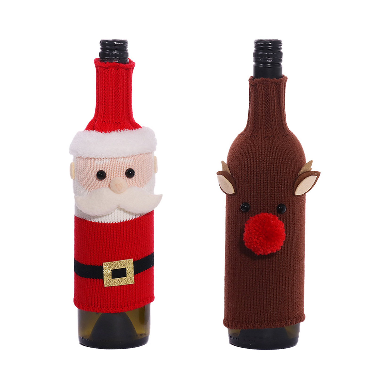 Cruzar la frontera nueva botella de vino de Navidad cubierta de punto cinturón de tela anciano muñeca cubierta de champán bar Mesa atmósfera Decoración