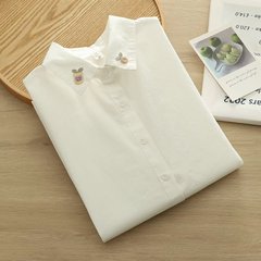 日本の小清新な刺繍の純綿のシャツの女性2025春と秋の新型の百合の長袖のシャツ