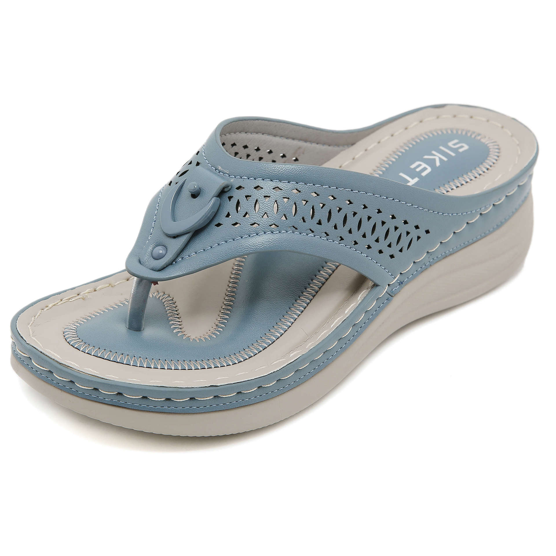 JS777-8 nuevo estilo 2025 transfronterizo punta redonda moda chanclas huecas sandalias femeninas cuñas casuales sandalias de gran tamaño