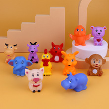 儿童戏水玩具宝宝游泳洗澡搪胶软胶森林陆地组合玩具捏捏叫小动物