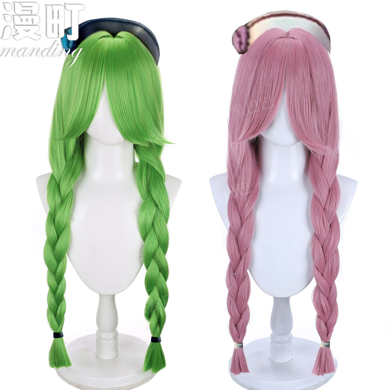Mandou Eggman Party Psycho Nurse Heather Cosplay Wig Green Pink Double Ponytail Eye Mask Available for Sale