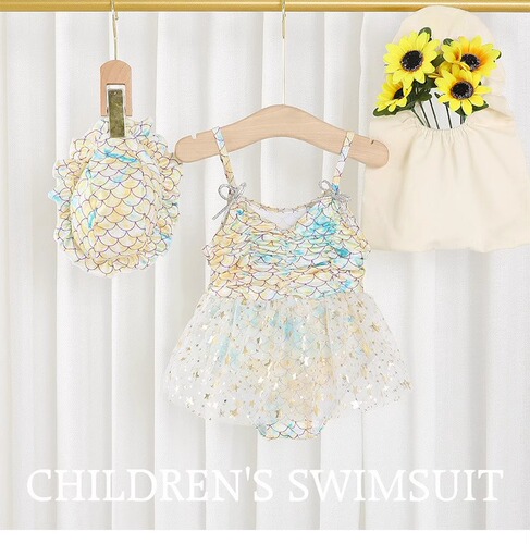 Swimsuit for women, children's mermaid princess dress swimsuit for hot spring cute one-piece baby swimsuit for big children and girls