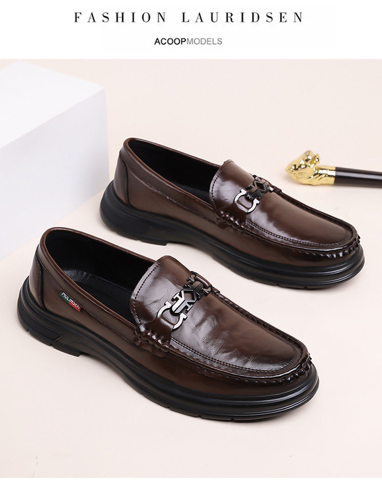 Giày da nam lười xỏ chân kiểu dáng thoải mái, đế bằng gót thấp 1–3 cm — Màu nâu, màu đen chi tiết 19