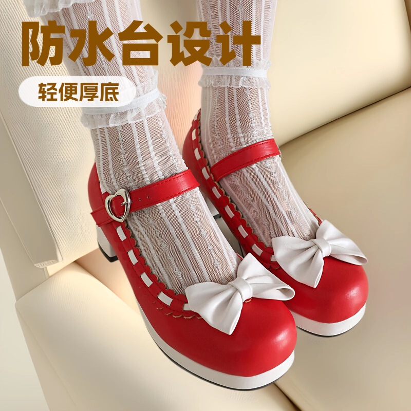 2025 Lolita Cute Black and White Bow Contrast Women's Single-layer Shoes Japanese Mori Women's Buckle High-heeled Shoes 2025 Lolita Cute Black and White Bow Contrast Women's Single-layer Shoes Japanese Mori Women's Buckle High-heeled Shoes