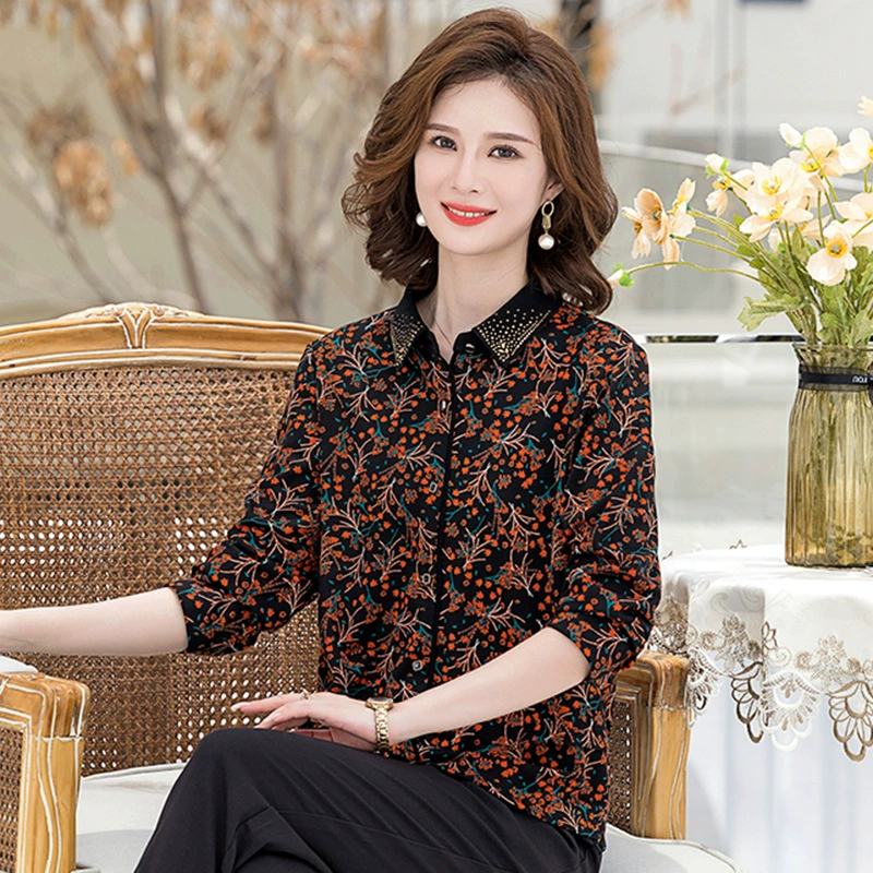 Мама Весна новая рубашка кардиган лацкан топ с длинными рукавами 2024 для женщин среднего и пожилого возраста Весенняя рубашка тонкое пальто