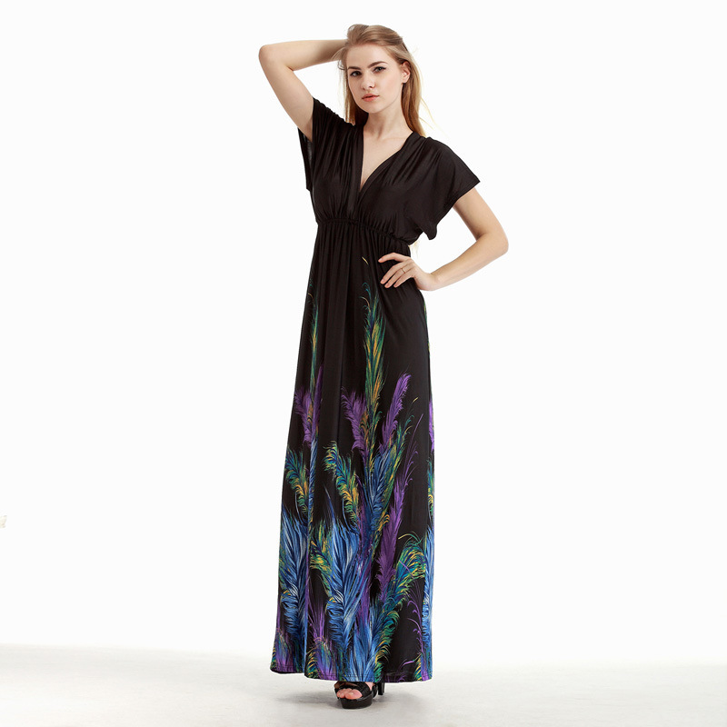 Factory Direct Sales Hot-Selling Bohemian Plus-Size Ice Silk Dress Vacation Beach Dress Long Dress Factory Direct Sales Hot-Selling Bohemian Plus-Size Ice Silk Dress Vacation Beach Dress Long Dress