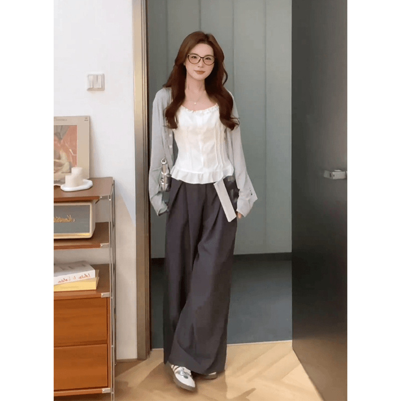 白色吊带防晒开衫外套女新款早秋轻薄上衣搭休闲裤三件套|undefined