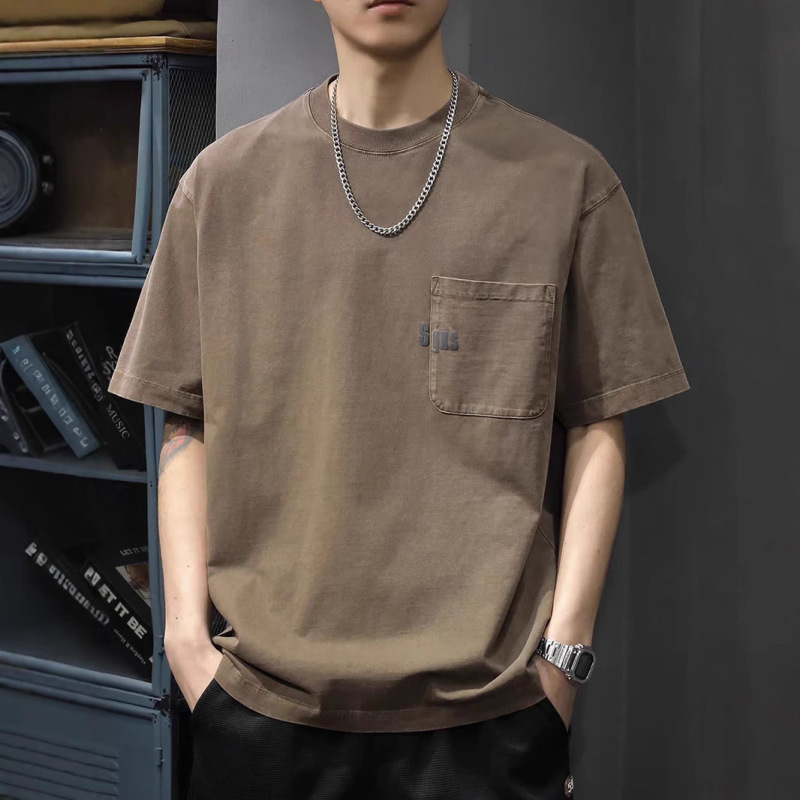 2025アメリカの重いポンドの半袖のtシャツの男性の高密なねじの襟元は水洗いします。|undefined