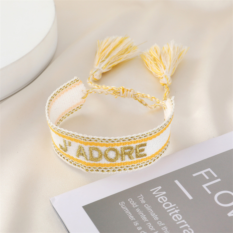 Ethnic Style Trend Hand-woven Bracelet Retro Embroidery Alphabet Tassel Hand Rope Bracelet display picture 8