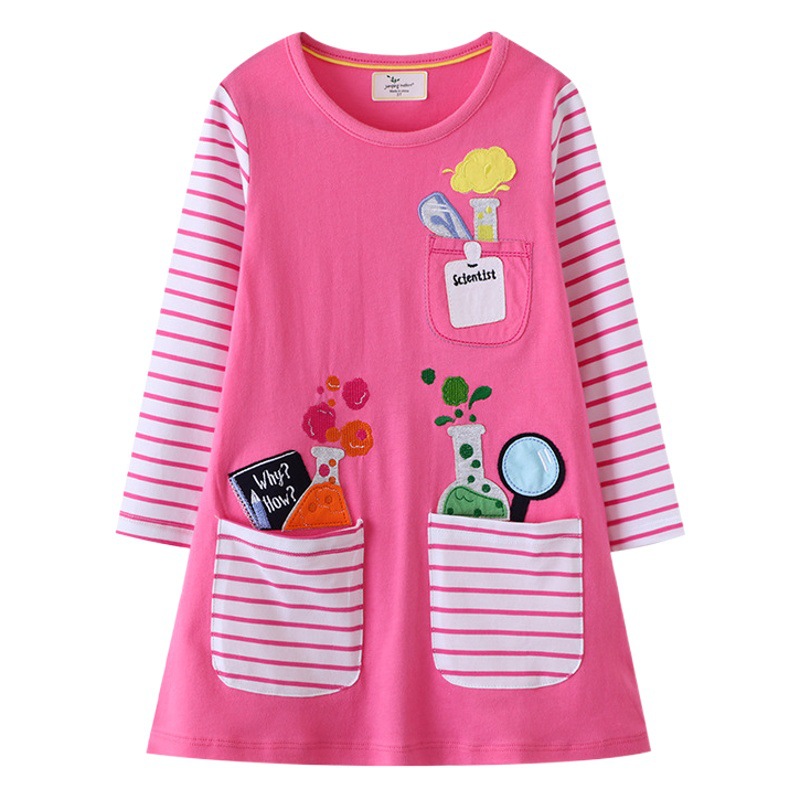 Otoño europeo y americano niños falda otoño nueva ropa de los niños vestido de los niños de dibujos animados de manga larga niñas vestido de distribución al por mayor