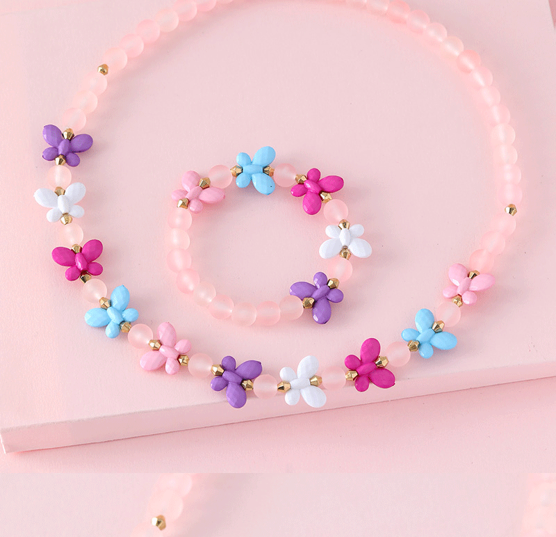 Sweet Insect Butterfly Plastic Resin Beaded Handmade Kidu0027S Bracelets Necklace 2 Piece Set