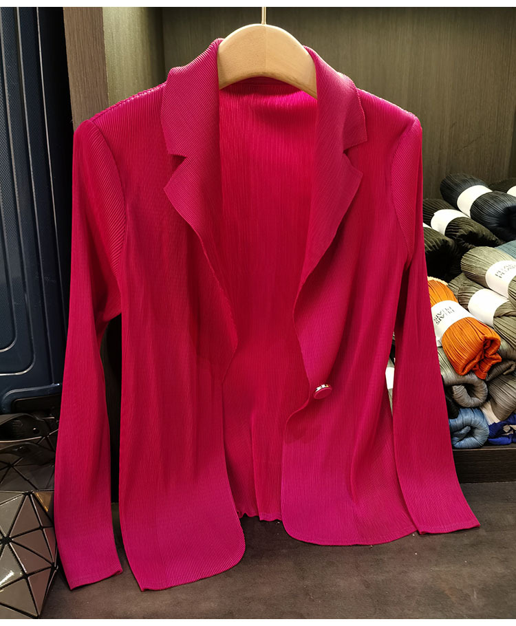 Áo blazer nữ một nút xếp ly tay dài cao cấp mùa xuân hè — Màu tím, Màu đỏ hoa hồng, Màu hồng, Màu xanh lá chi tiết 31
