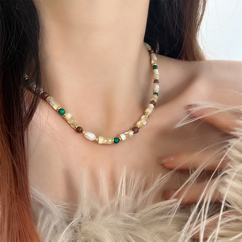 Necklace Classification Alloy Chain Material Simple Style Geometric Freshwater Pearl Shell Plating 14K Gold Plated Women's Necklace