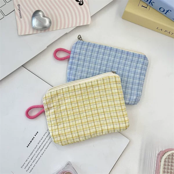 5815 Checkered Coin Purse, Key Bag, Coin Bag, Miscellaneous Bag, Cosmetic Lipstick Cushion Storage Bag