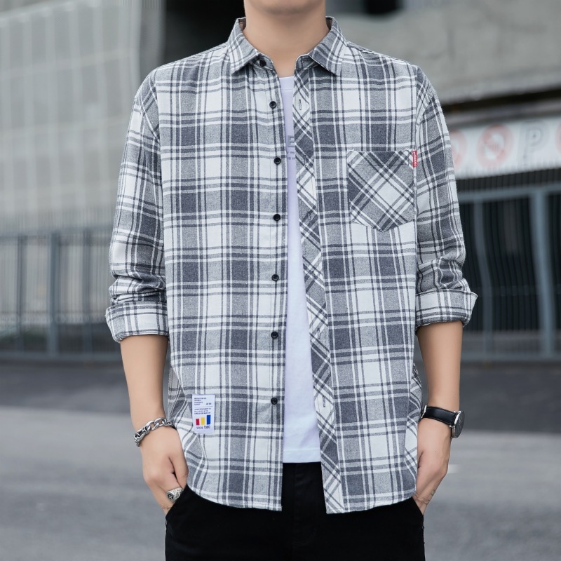 2023 camisa a cuadros suelta de los hombres abrigo de otoño estudiante camisa de manga larga camisa casual de los hombres entrega de una sola pieza