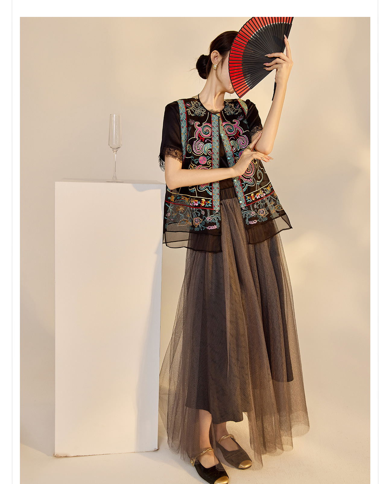Áo vest cổ đứng phong cách retro Trung Hoa, thiết kế thêu, chất liệu tơ dâu tằm, mẫu ZX N4045 — Màu đen, Hồng mơ chi tiết 28