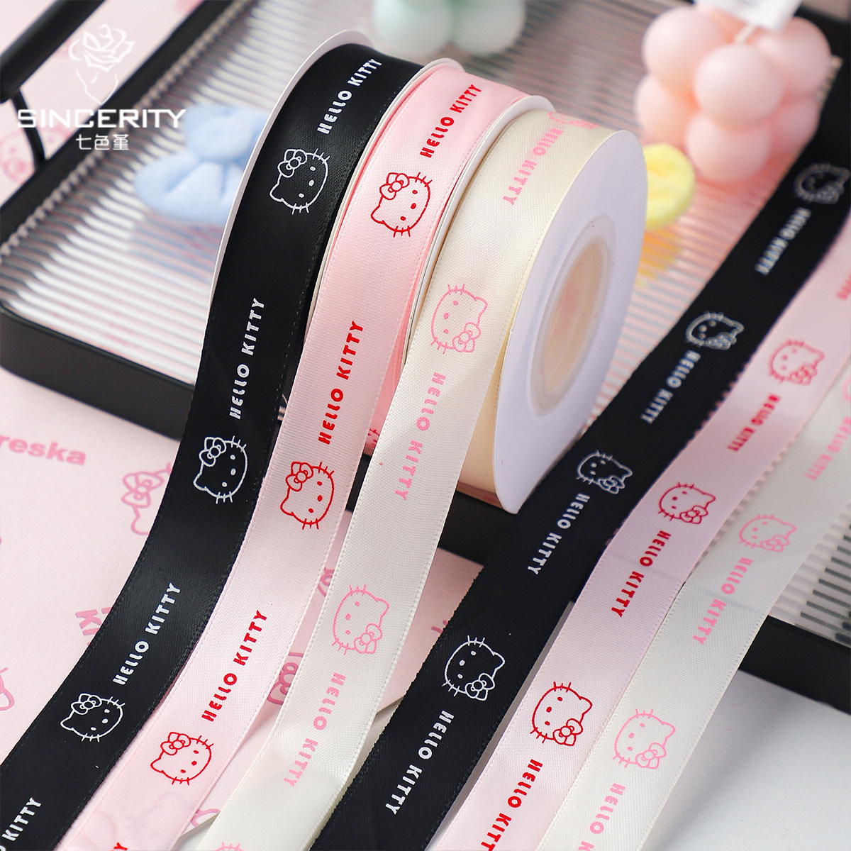 Siete colores cordier adorable Kitty cinta de embalaje de flores cinta DIY hecha a mano arco floral cinta de decoración
