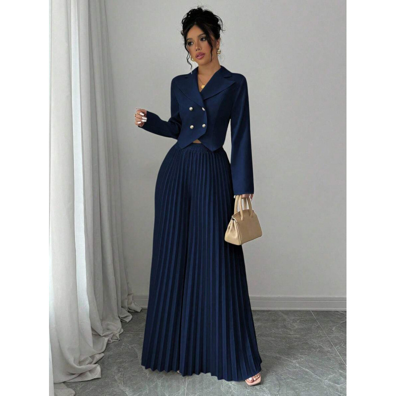 Cross-border Amazon European and American 2026 Autumn New Short Slim-Fit Blazer and Pleated Skirt Two-Piece Set for Women