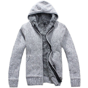 Men's Zipper fleece-lined Thickened Knitted Sweater Overcoat Coat Hooded Foreign Trade Men's plus size European and American Youth Cardigan