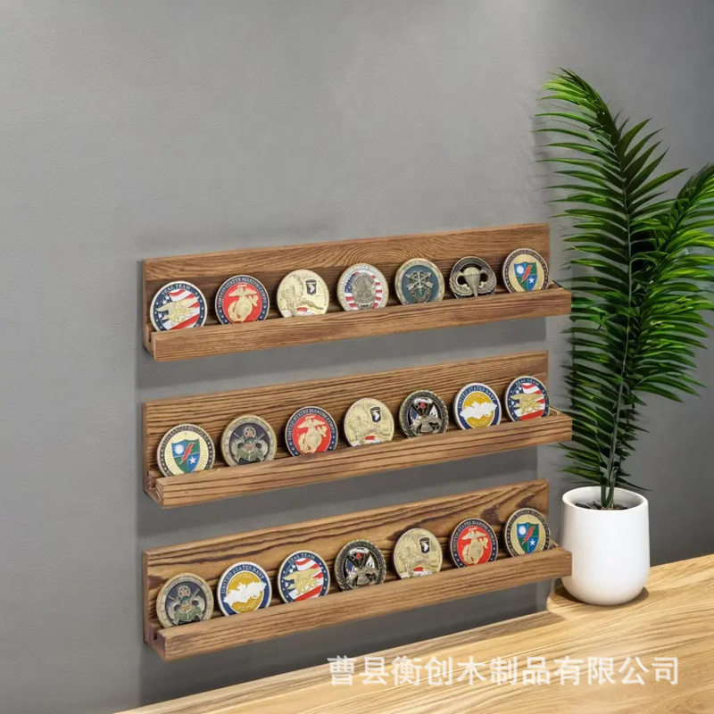 Wooden Wall-Mounted Military Challenge Coin Display Rack Chip Storage Rack Medal Collection Rack Wall-Mounted Rack