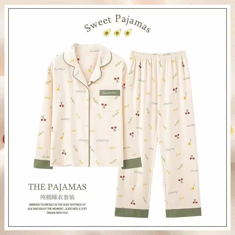 Pijamas casuales de algodón para mujeres primavera, otoño, invierno 2024 nuevo cardigan de manga larga simple conjunto de ropa de hogar