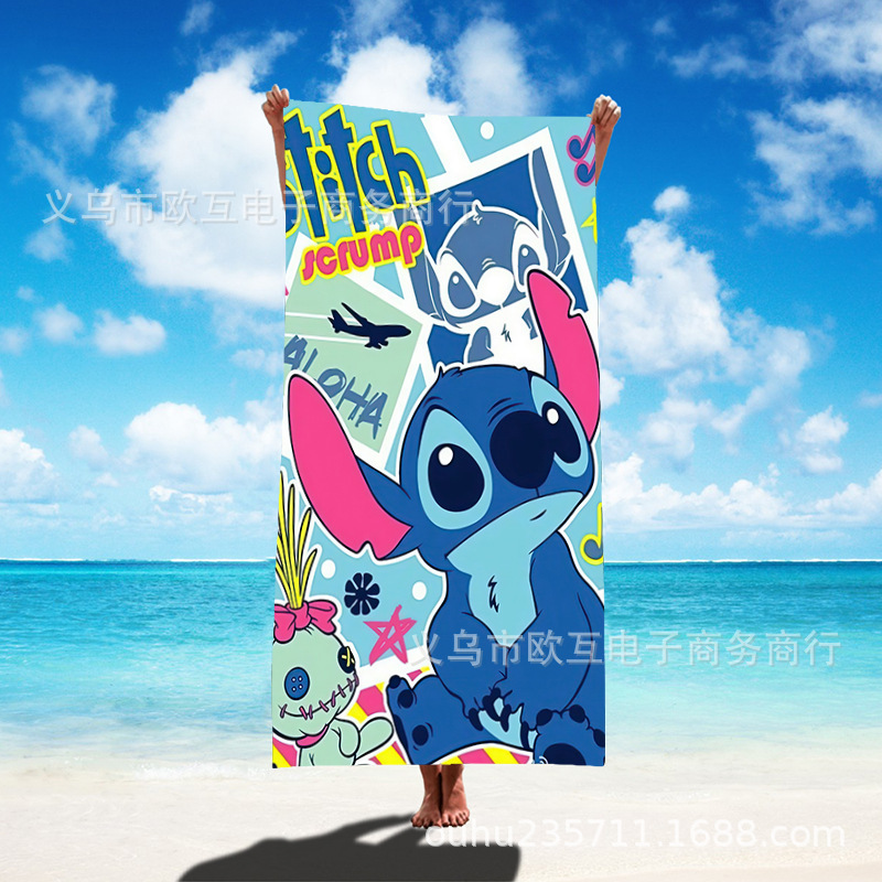 TEMU nueva toalla de playa estampada Stitch de gran tamaño toalla de baño para niños toalla de baño toalla de microfibra