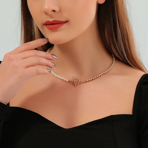Euramerican Hybrid Beaded Necklace Clasp Lock Chain OT Retro Simple Pendant Necklace Accessory for Women
