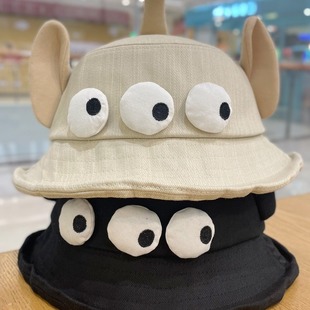 Cute funny three-eye big ears fisherman hat for women fashion all-match cartoon face-looking small sun-proof sun-proof basin hat for men
