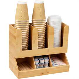 跨境竹木一次性纸杯收纳架茶水间实木吸管整理盒客厅木制储物盒