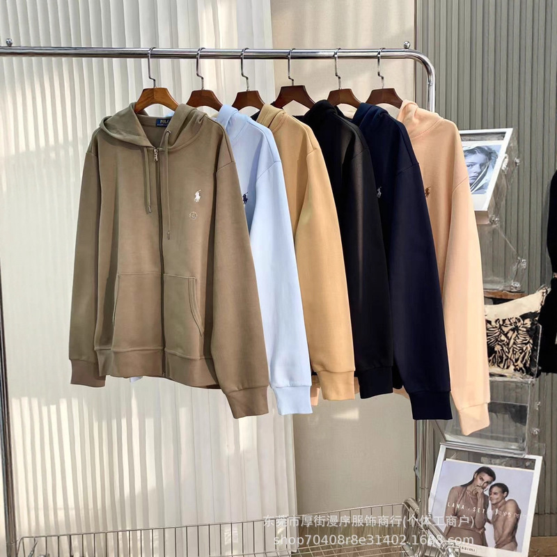 Three-Label High-Quality Ralph Lauren Rl Hooded Zip-Up Casual Sports Sweatshirt, Unisex