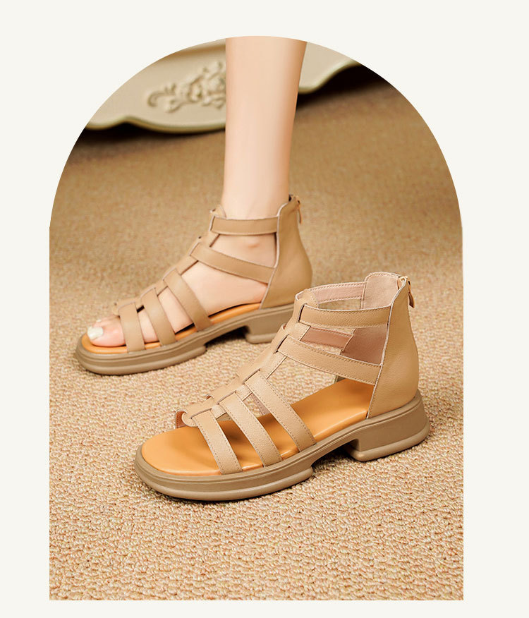 Sandal da thật quai chữ V đế dày mềm mại cho nữ — Màu đen chi tiết 20